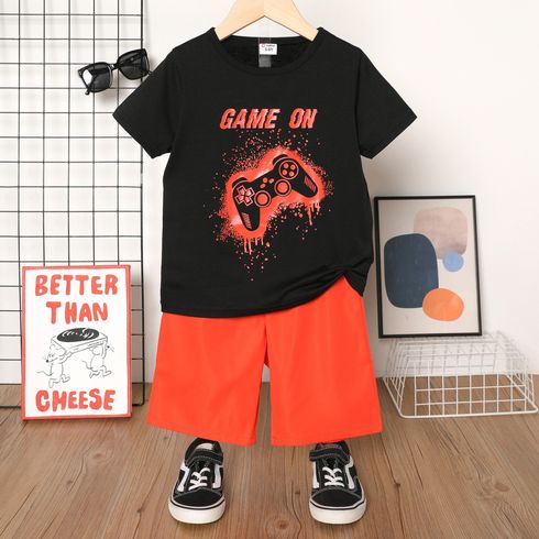 2pcs Kid Boy Game Print Short-sleeve Tee and Solid Shorts Set