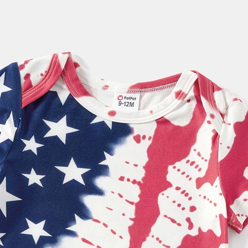 Independence Day Family Matching Allover Print Short-sleeve Drawstring Ruched Bodycon Dresses and T-shirts Sets Colorful big image 2