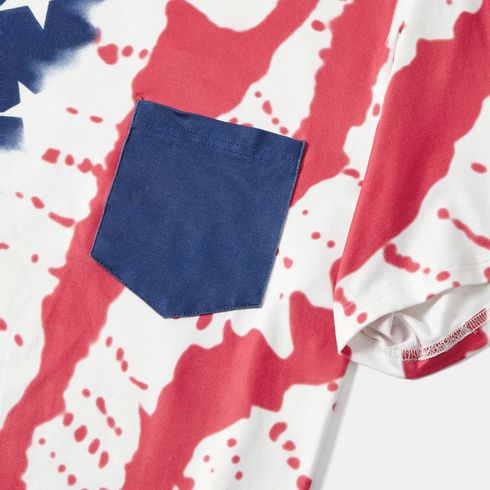 Independence Day Family Matching Allover Print Short-sleeve Drawstring Ruched Bodycon Dresses and T-shirts Sets Colorful big image 19