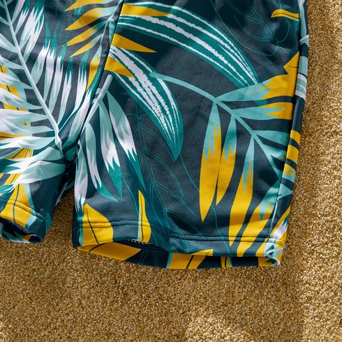 Family Matching Allover Plant Print Flutter-sleeve Deep V Neck Belted One-piece Swimsuit or Swim Trunks Shorts Green big image 16