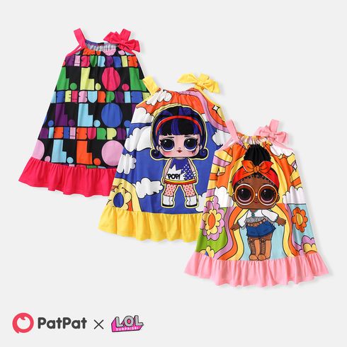 L.O.L. SURPRISE! Kid Girl Character Print Bowknot Design Colorblock Slip Dress