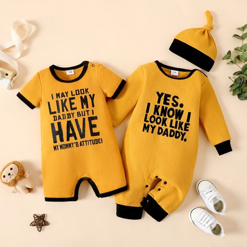 Baby Boy/Girl Letter Design Short-sleeve Romper or Long-sleeve Jumpsuit with Hat Set