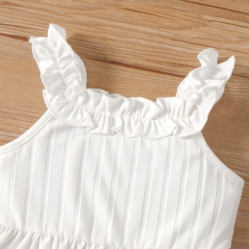 2pcs Baby Girl Solid Ruffled Tank Top and Shorts Set ColorBlock big image 4