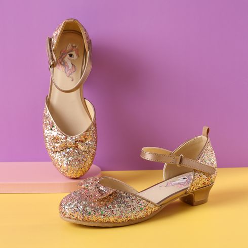 Kid Metallic Grit Bow Decor Sandals