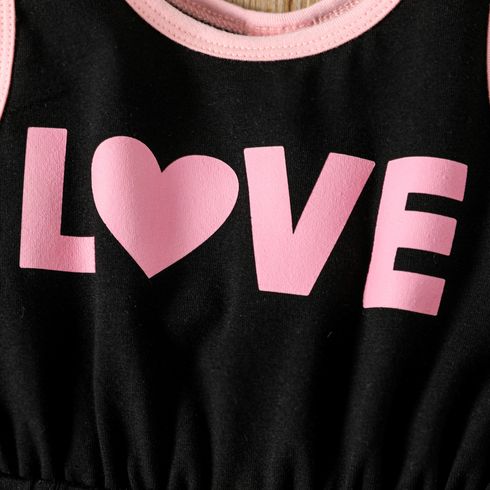 Toddler Girl Letter Print Cotton Combo Tank Romper Black big image 4