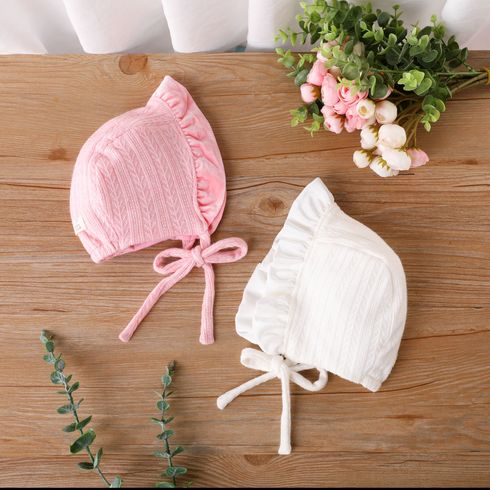 Baby / Toddler Ruffled Lace Up Cotton Hat Creamy White big image 2