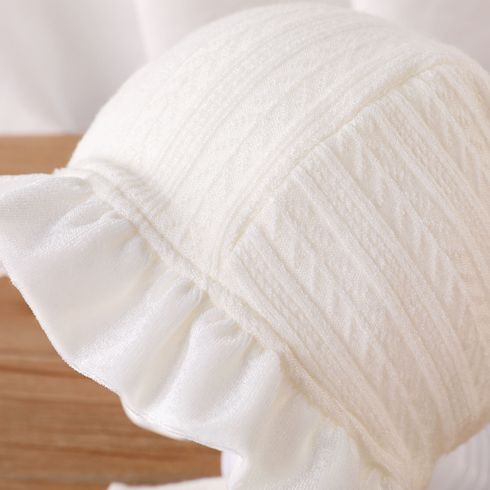 Baby / Toddler Ruffled Lace Up Cotton Hat Creamy White big image 5