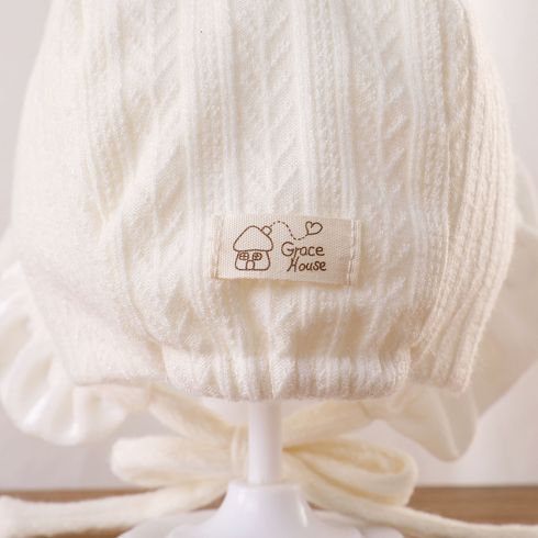 Baby / Toddler Ruffled Lace Up Cotton Hat Creamy White big image 4