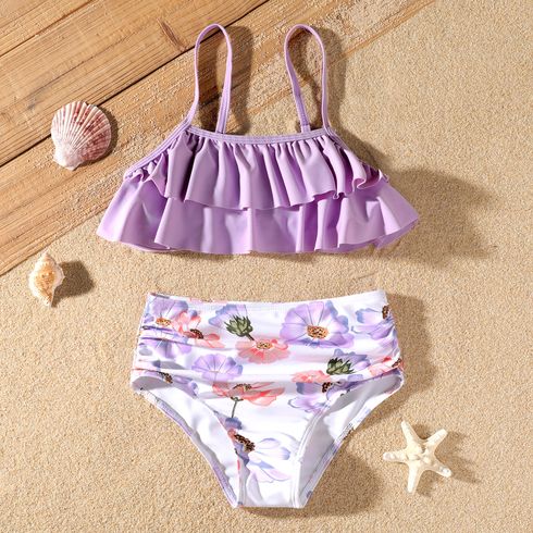 2Pcs Kid Girl Ruffle Trim Two-piece Swimsuit Set