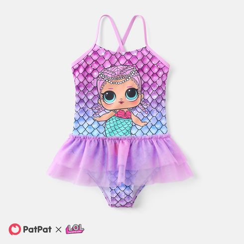 مضحك جداً. مفاجأة! طفل فتاة شبكة لصق حورية البحر قطعة واحدة زلة ملابس السباحة