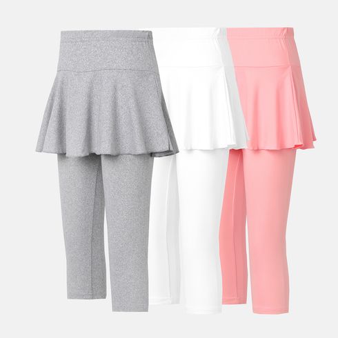 Kid Girl Solid Ruffle Overlay 2 in 1 Leggings