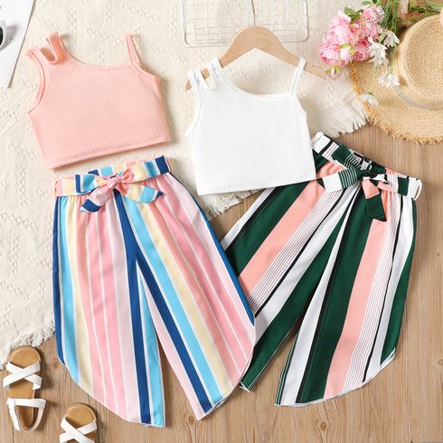 2-piece Kid Solid Top and Allover Stripe Print Pants Set