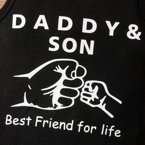 Father's Day 2pcs Baby Boy 100% Cotton Ripped Denim Shorts and Graphic Tank Romper Set Black big image 4