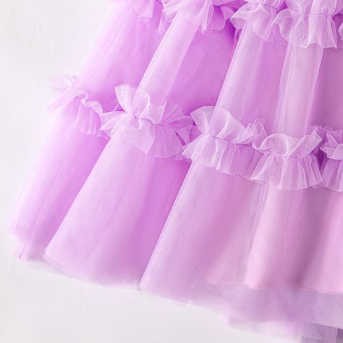 Toddler Girl Letter Print Mesh Splice Short-sleeve Dress Purple big image 5