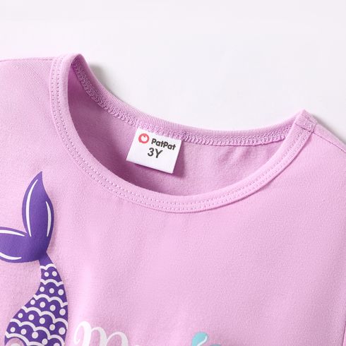 Toddler Girl Letter Print Mesh Splice Short-sleeve Dress Purple big image 3