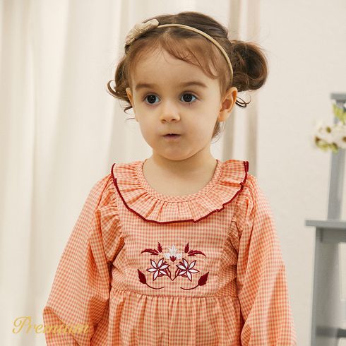 <Sweet Orange Dream> Baby Girl Embroidered Gingham Pattern Series Orange- big image 8