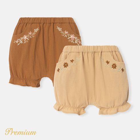 Baby Girl 100% Cotton Floral Embroidered Bloomer Shorts