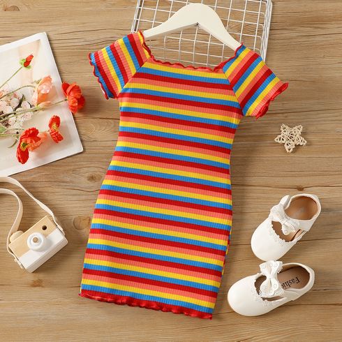 Toddler Girl Colorful Stripe Short-sleeve Dress