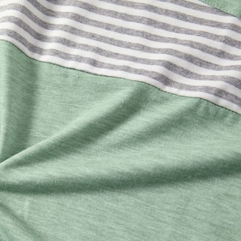 Family Matching Green Halter Neck Sleeveless Drawstring Dresses and Striped Splicing Short-sleeve T-shirts Sets Green big image 27