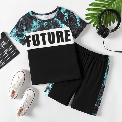 2pcs Kid Boy Letter Sky Print Short-sleeve Tee and Shorts Set