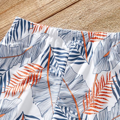 Family Matching Solid & Leaf-print Halter Neck One-piece Swimsuit or Swim Trunks Shorts Blue big image 15