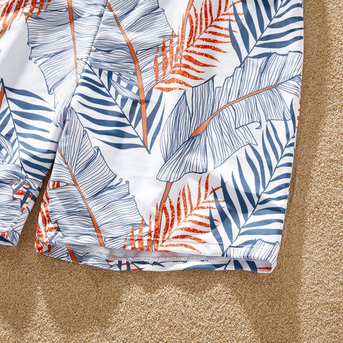 Family Matching Solid & Leaf-print Halter Neck One-piece Swimsuit or Swim Trunks Shorts Blue big image 14