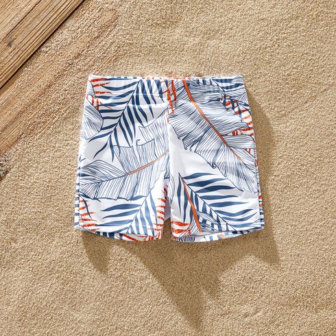 Family Matching Solid & Leaf-print Halter Neck One-piece Swimsuit or Swim Trunks Shorts Blue big image 3