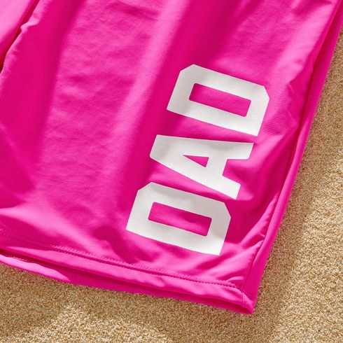 Family Matching Colorblock Spliced One-piece Swimsuit or Letter Print Swim Trunks Shorts PINK-1 big image 13