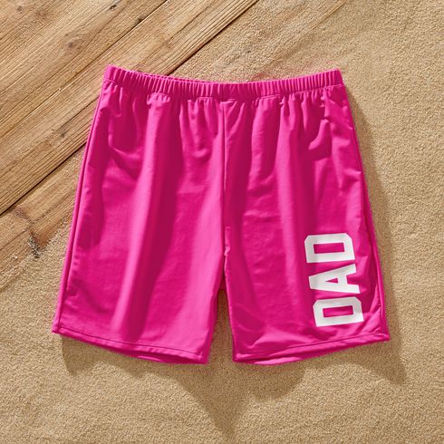 Family Matching Colorblock Spliced One-piece Swimsuit or Letter Print Swim Trunks Shorts PINK-1 big image 12