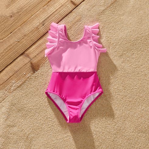 Family Matching Colorblock Spliced One-piece Swimsuit or Letter Print Swim Trunks Shorts PINK-1 big image 6