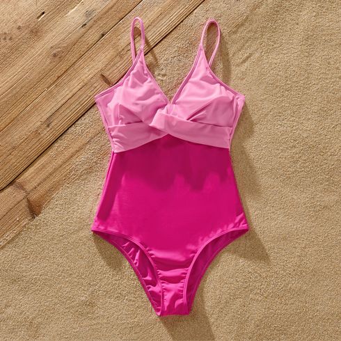Family Matching Colorblock Spliced One-piece Swimsuit or Letter Print Swim Trunks Shorts PINK-1 big image 9