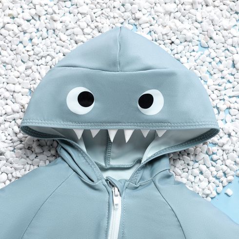 Baby Boy Shark Print Zipper Design Hooded Short-sleeve One-piece Swimsuit Grey big image 3