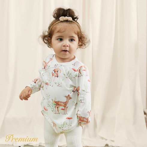 2-Pack Baby Girl Long-sleeve Solid Cotton and Allover Deer Print Naia™ Rompers Set