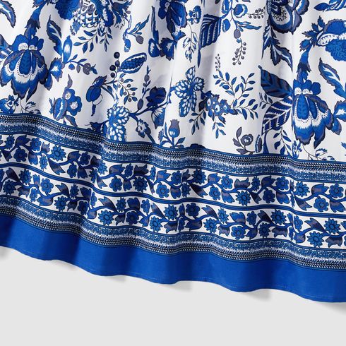 Family Matching Allover Floral Print V Neck Flutter-sleeve Dresses and Short-sleeve Striped T-shirts Sets Blue big image 13