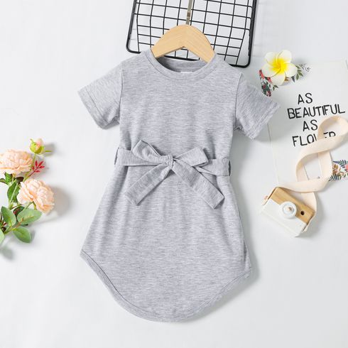 Toddler Girl Basic Solid Belted Short-sleeve Dress