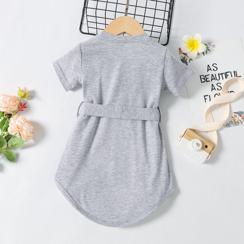 Toddler Girl Basic Solid Belted Short-sleeve Dress Grey big image 2