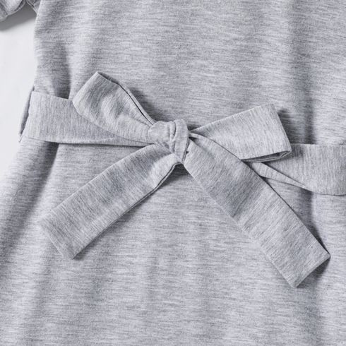 Toddler Girl Basic Solid Belted Short-sleeve Dress Grey big image 4