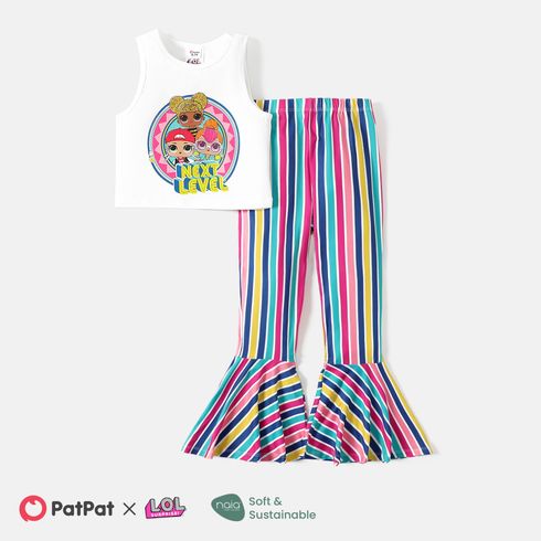 L.O.L. SURPRISE! Toddler/Kid Girl 2pcs Character Print Tank Top and Rainbow Pattern Flared Pants Set