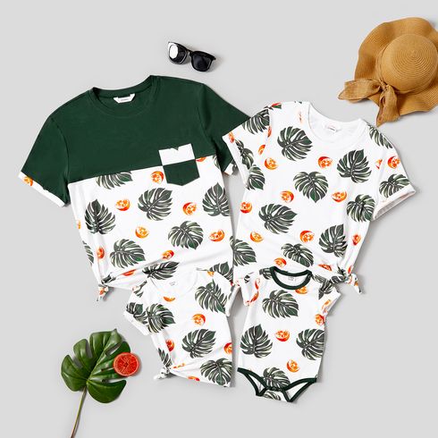 Family Matching Cotton Short-sleeve Allover Palm Leaf Print T-shirts