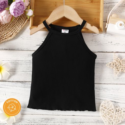 Toddler Girl Solid Ribbed Halter Tank Top Black big image 1
