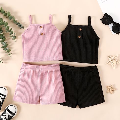 2pcs Toddler Girl Solid Ribbed Camisole and Shorts Set