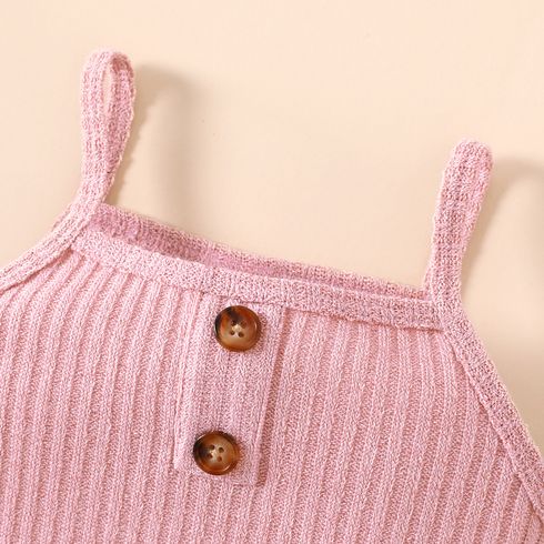 2pcs Toddler Girl Solid Ribbed Camisole and Shorts Set Pink big image 4