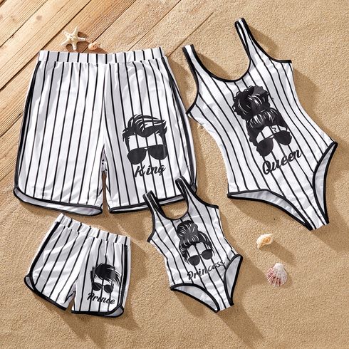 Family Matching Sunglass Figure Print Striped One-piece Swimsuit and Swim Trunks