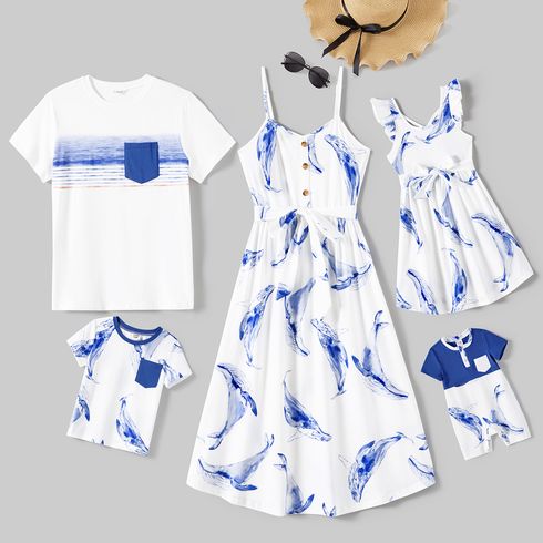 Family Matching Dolphin Print Slip Dresses and Short-sleeve T-shirts Sets
