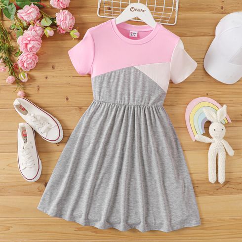 Kid Girl Color Block Short-sleeve Dress