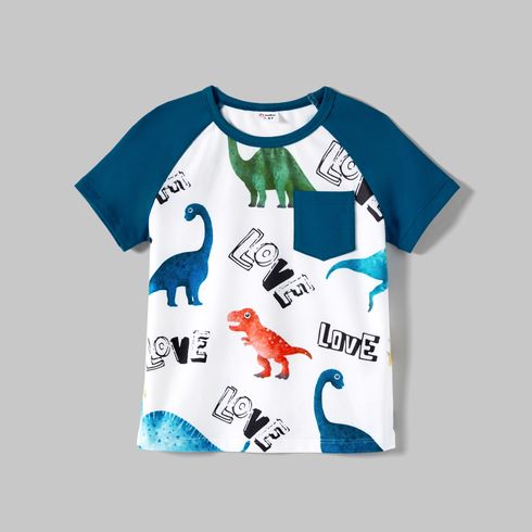Family Matching Dinosaur Print Tank Dresses and Short-sleeve T-shirts Sets Turquoise big image 6