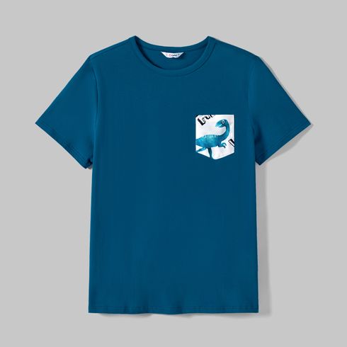Family Matching Dinosaur Print Tank Dresses and Short-sleeve T-shirts Sets Turquoise big image 18