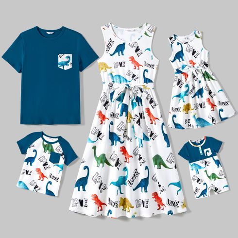 Family Matching Dinosaur Print Dresses and Short-sleeve T-shirts Sets 