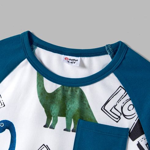 Family Matching Dinosaur Print Tank Dresses and Short-sleeve T-shirts Sets Turquoise big image 7