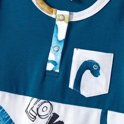 Family Matching Dinosaur Print Tank Dresses and Short-sleeve T-shirts Sets Turquoise big image 3
